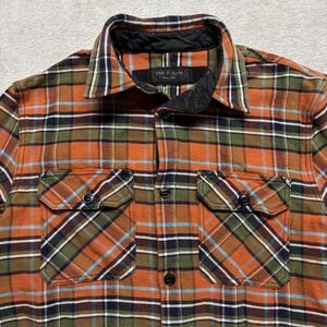 Rag & Bone Men's M (S) Orange Plaid‎ Flannel Shacket Long Sleeve Button Up